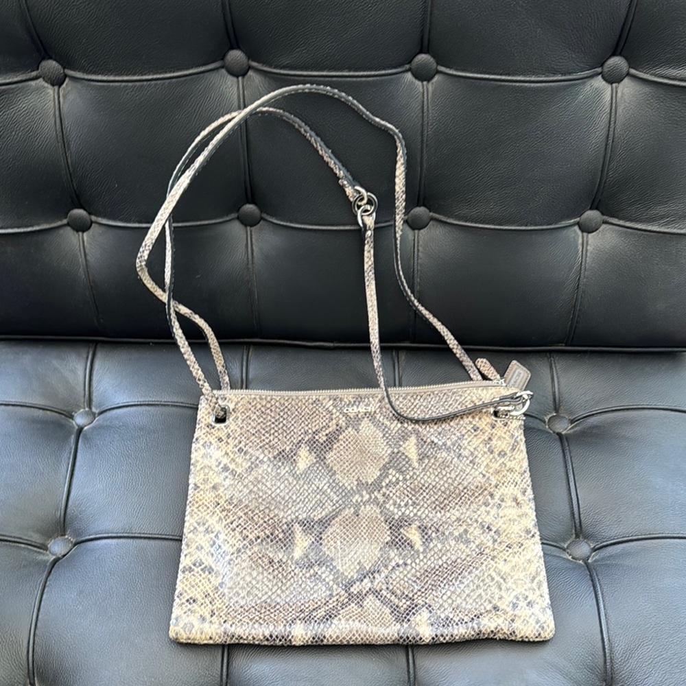 Coach Snake Print Crossbody Bag - Tan and Black